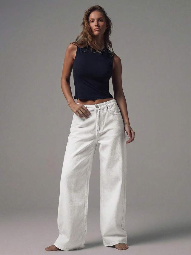 mid waist wide leg white denim jeans