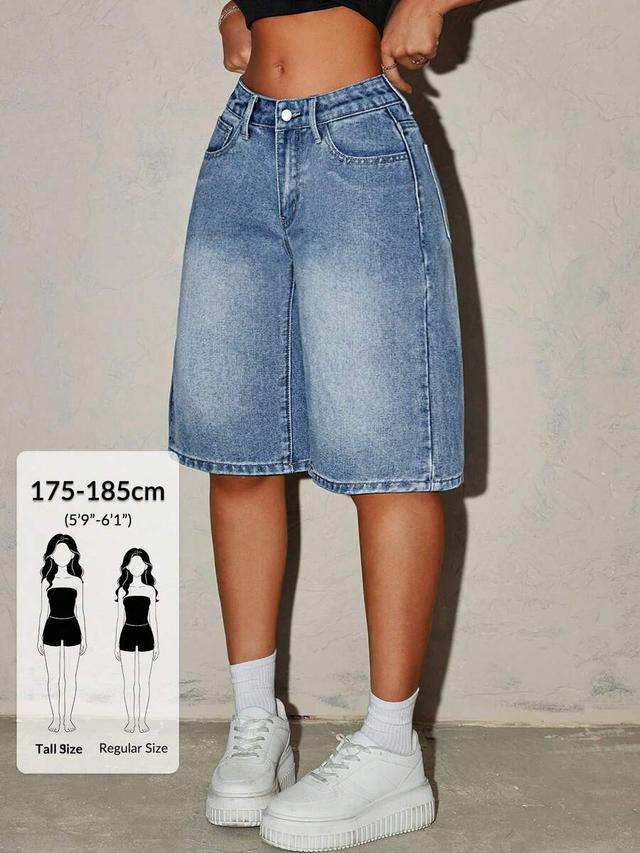 high waisted knee length denim shorts