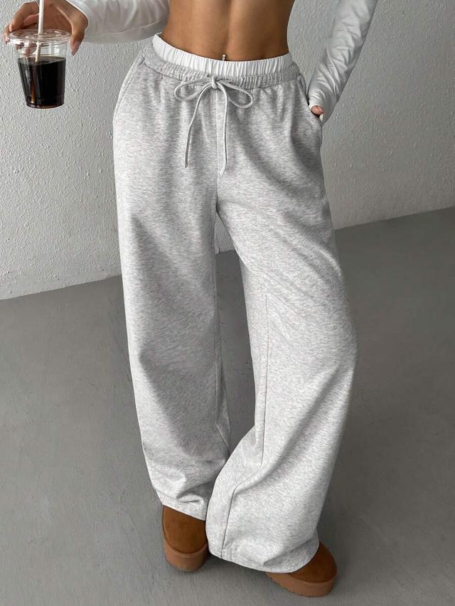 light grey drawstring wide leg casual sweatpants