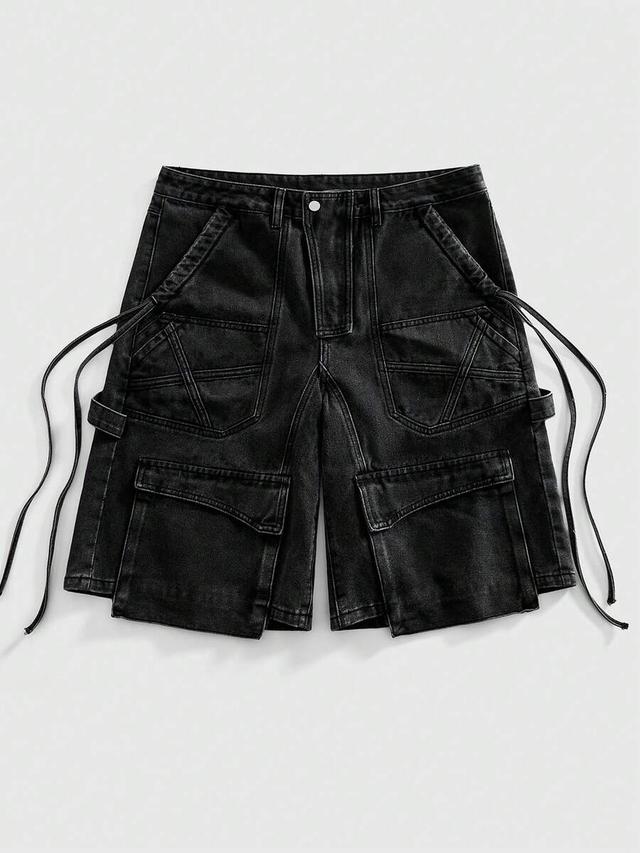 loose fit black gothic denim cargo shorts