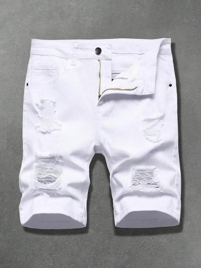 white distressed denim casual regular fit shorts