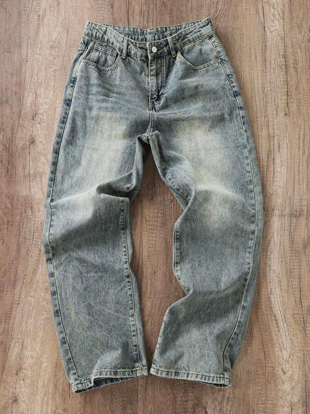 washed blue low waist straight leg baggy jeans