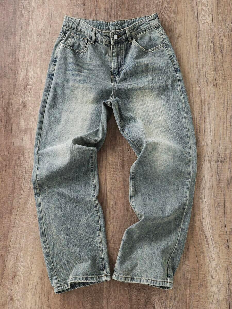 washed blue low waist straight leg baggy jeans