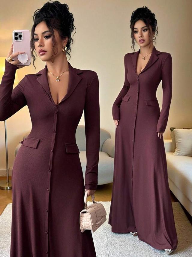 burgundy ribbed knit button-down blazer dress
