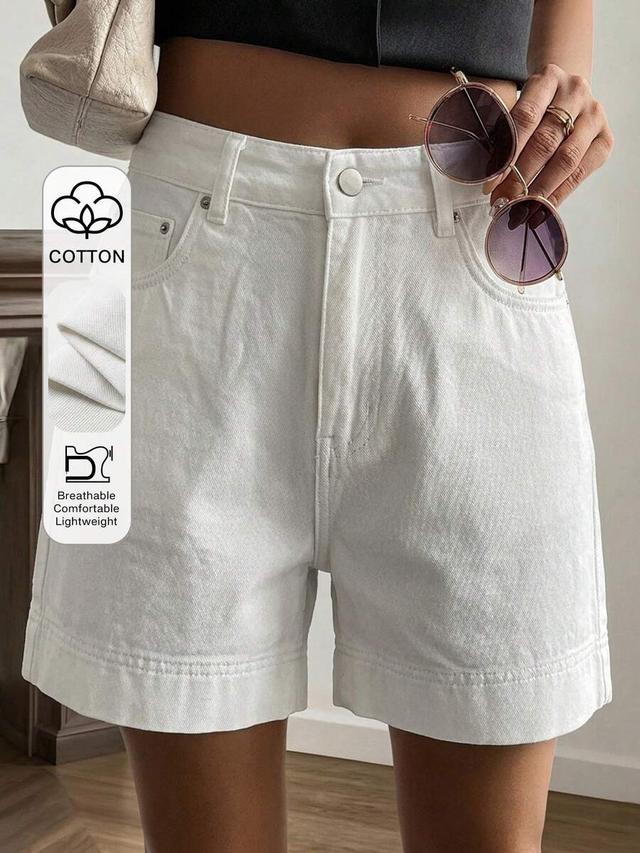 white cotton denim high waisted casual shorts