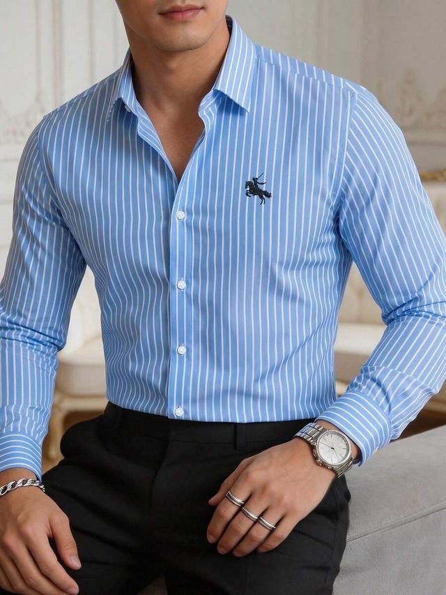 calvornis men's business casual long sleeve striped shirt