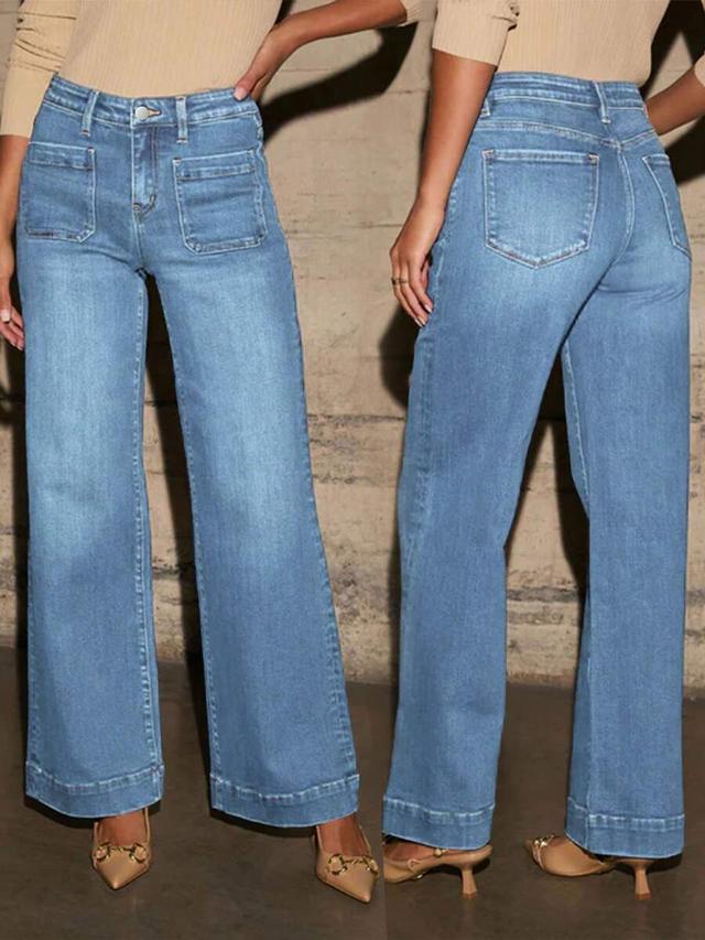 women's washed denim straight leg jeans