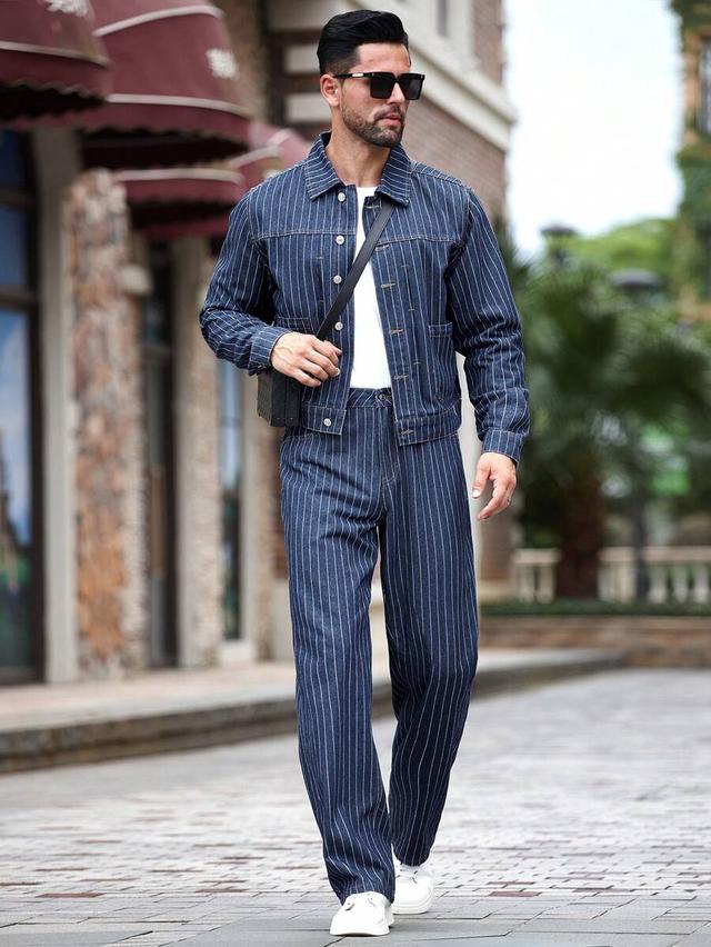 men's striped denim trucker jacket