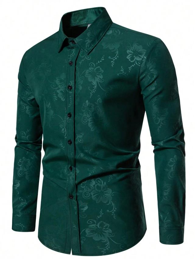 dark green floral jacquard button up shirt