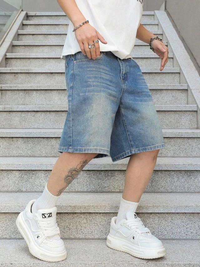 loose casual bermuda denim jorts with pockets