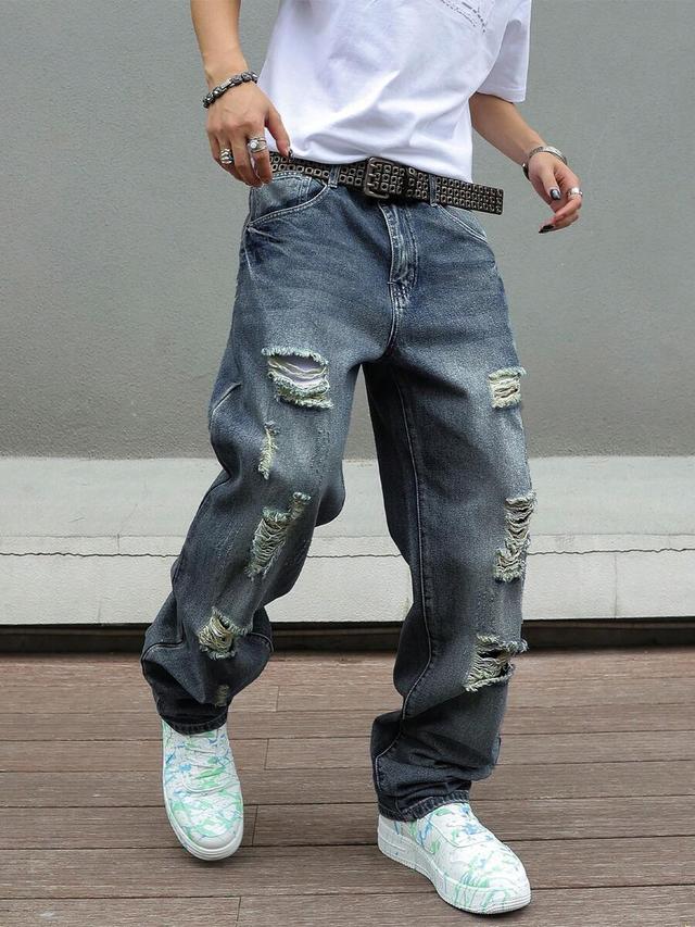 men's y2k distressed ripped mid-rise slim fit jeans
