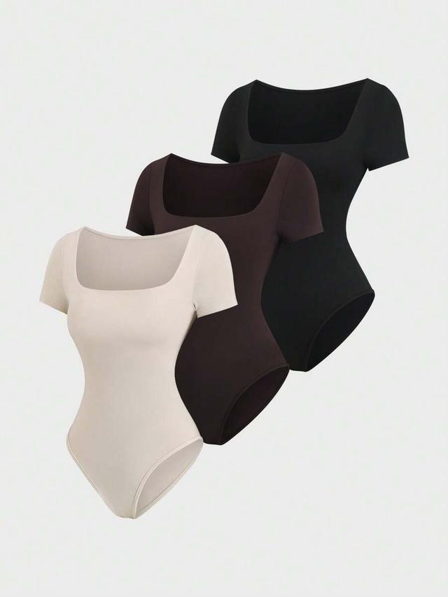 black sweetra 3pcs set square neck short sleeve bodysuit