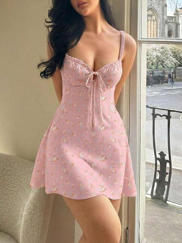 women's floral backless elastic camisole mini dress