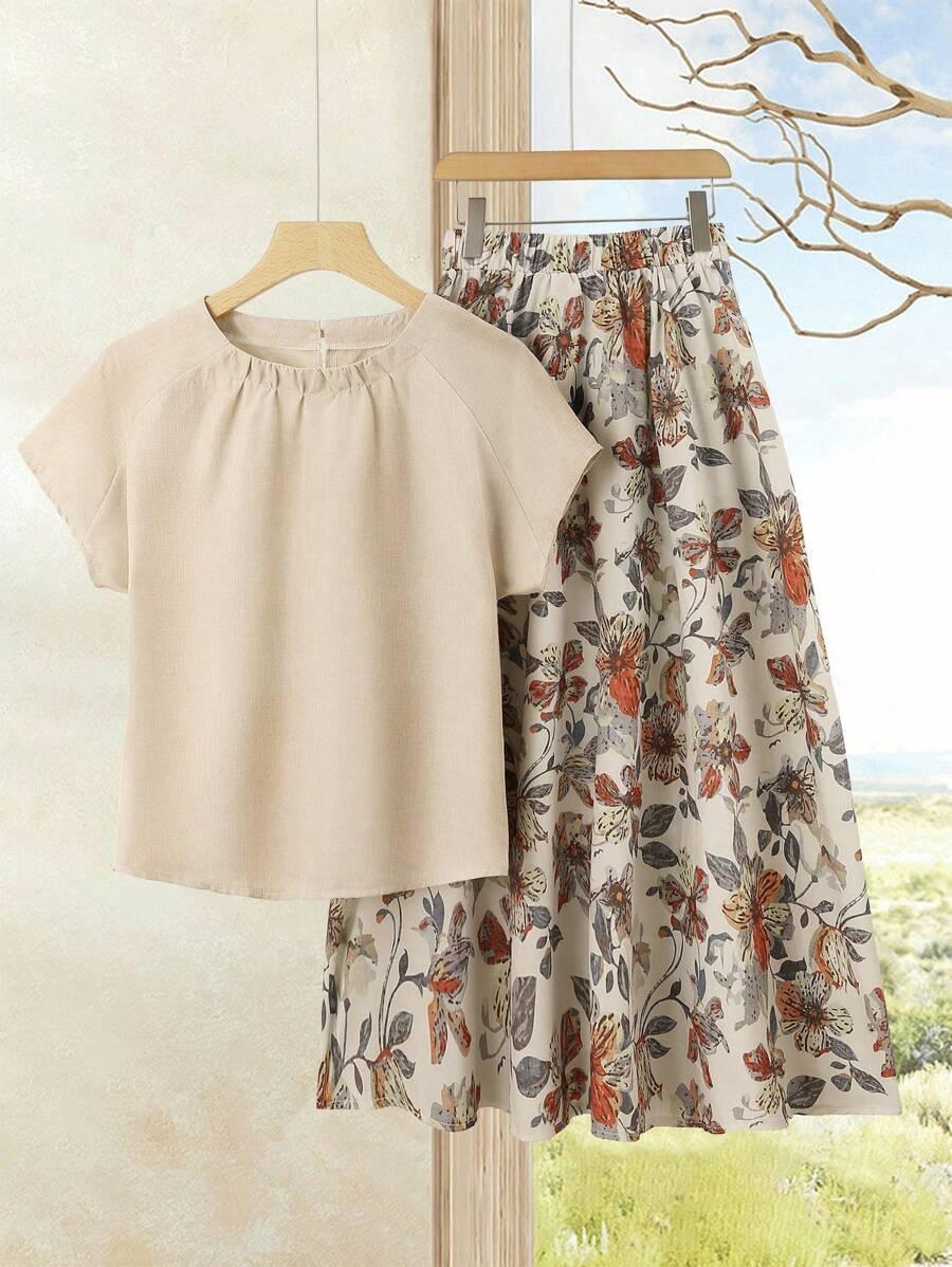 floral print top and floral print skirt set