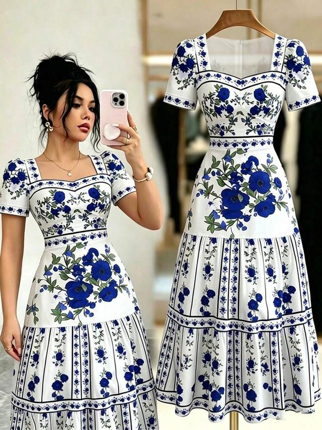 floral print a-line midi dress with ruffle details