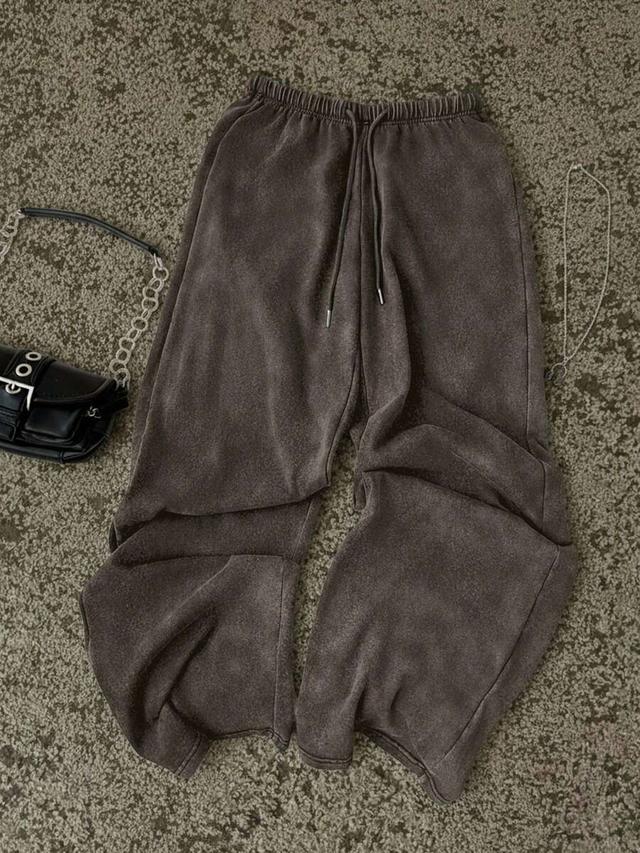 washed cotton drawstring waist wide leg pants