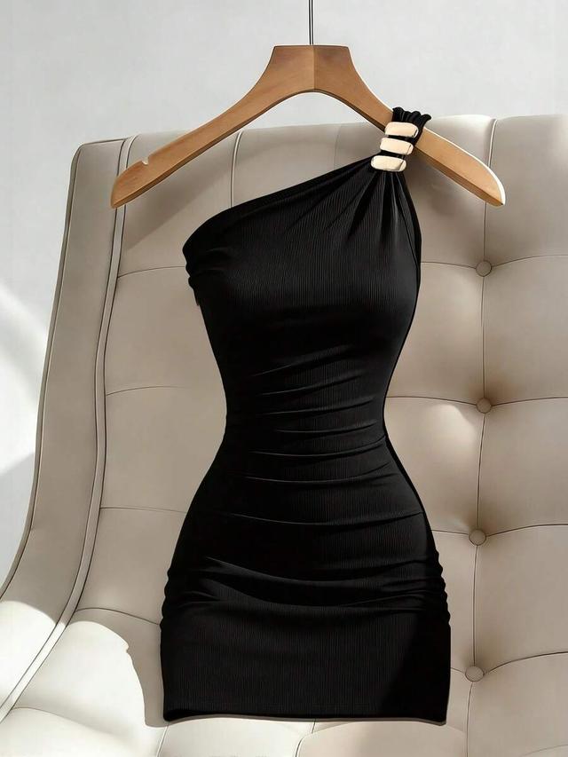 black ribbed off-shoulder bodycon mini dress