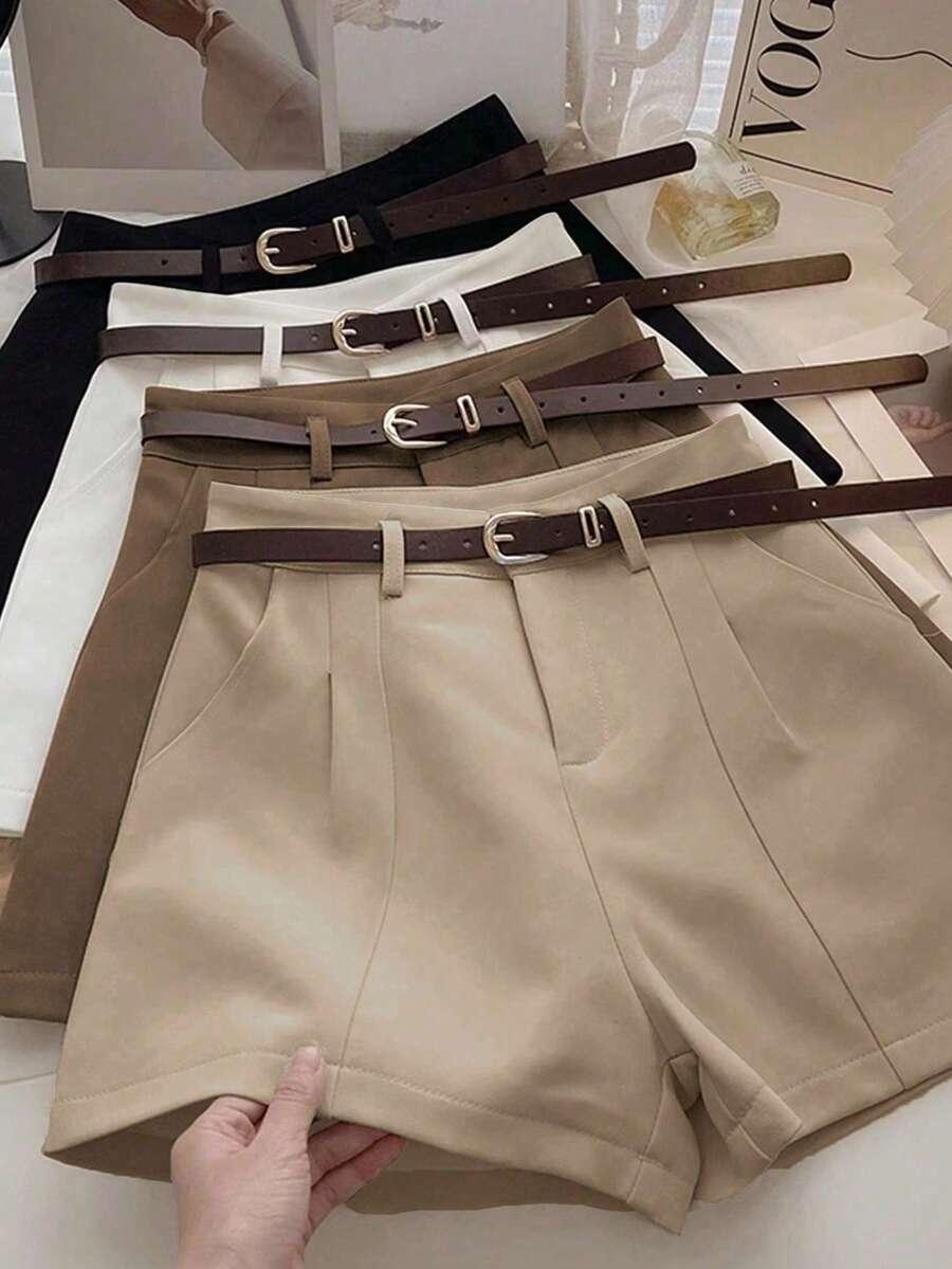 brown casual tailored shorts in black white coffee and beige
