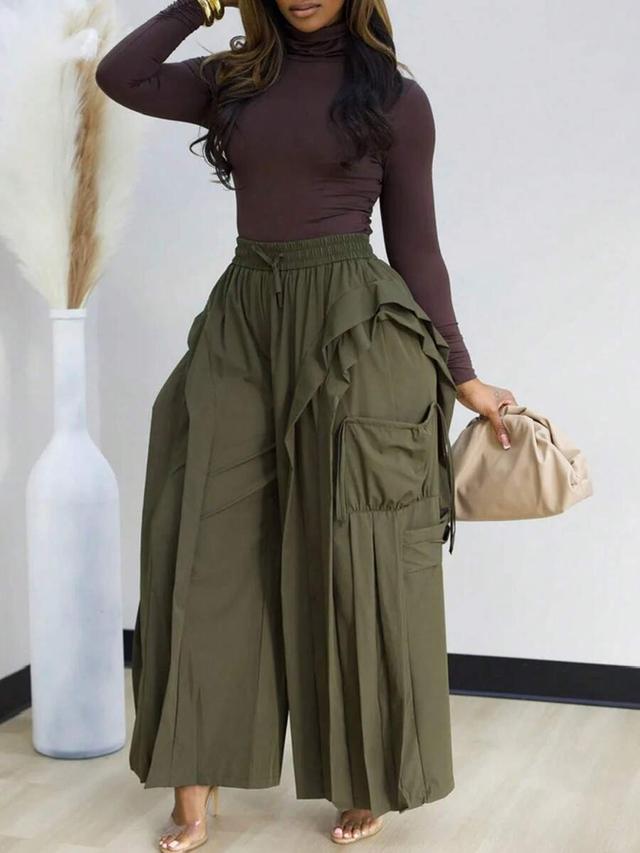 olive green high waist wide leg cargo trousers