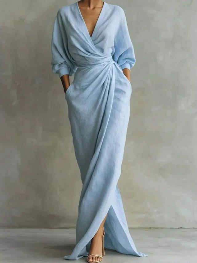light blue linen wrap maxi dress