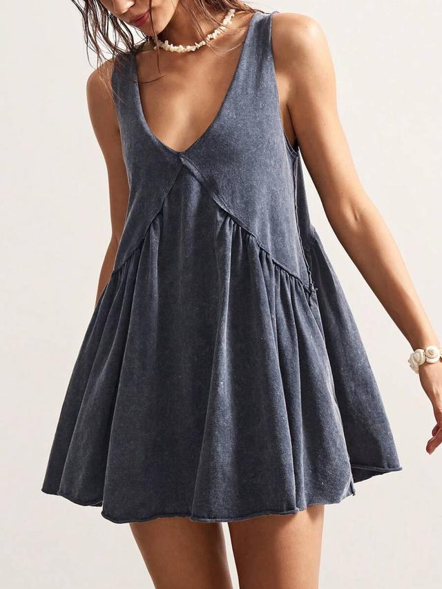 boho solid color v-neck loose knit short dress