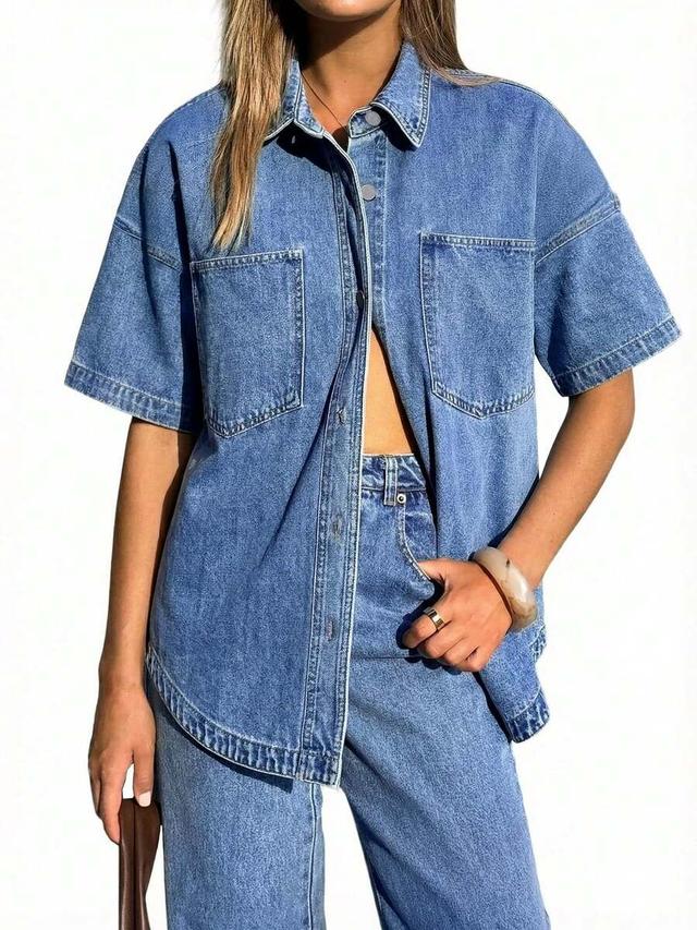 oversized short sleeve denim shirt jacket