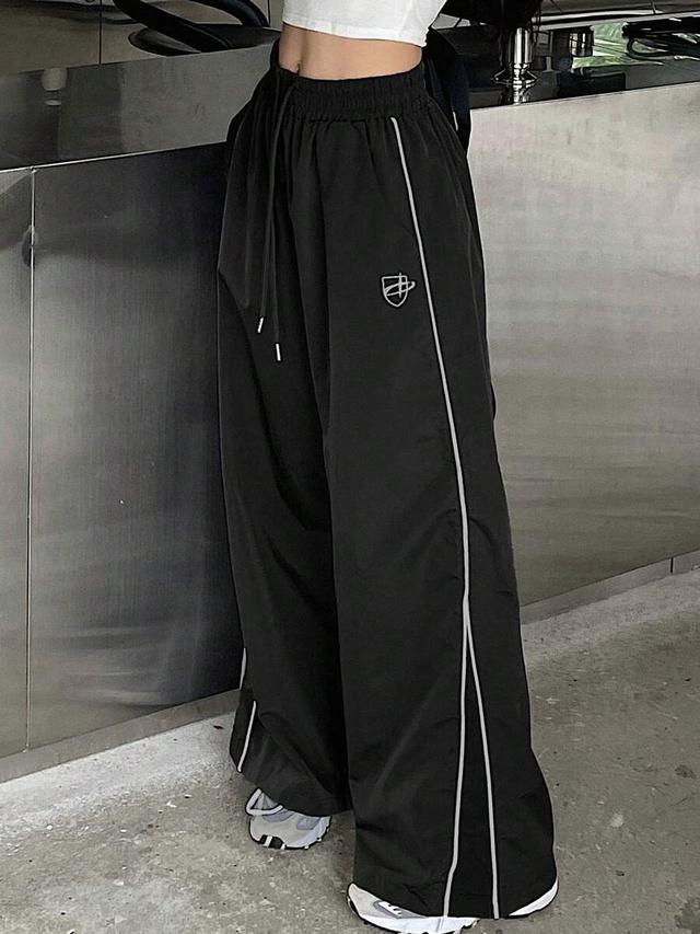 dazy casual contrast piping drawstring wide leg pants