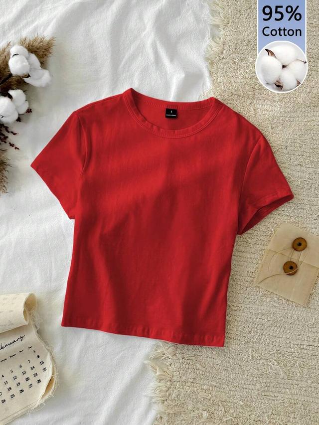 tseoso solid red fitted cotton t-shirt