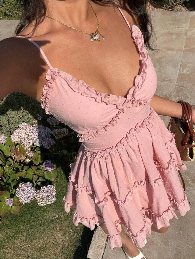 pink swiss dot ruffled organic cotton slip dress