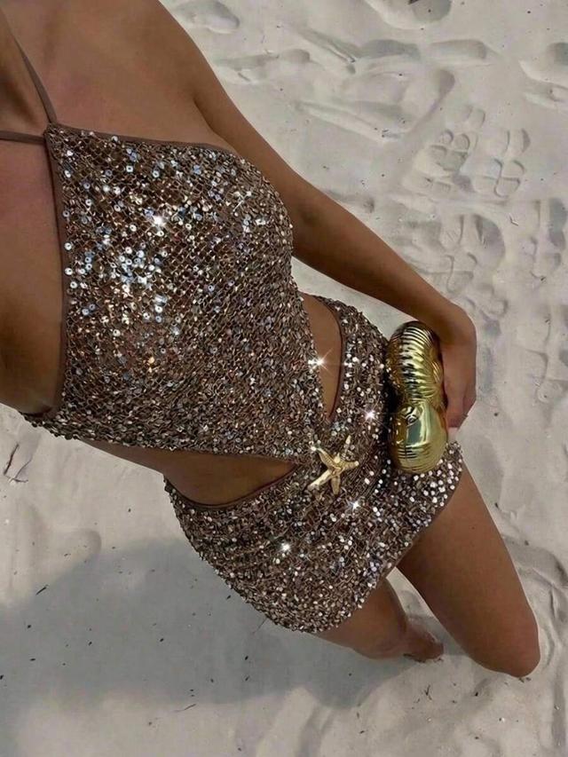 backless metallic silver sequin mini dress