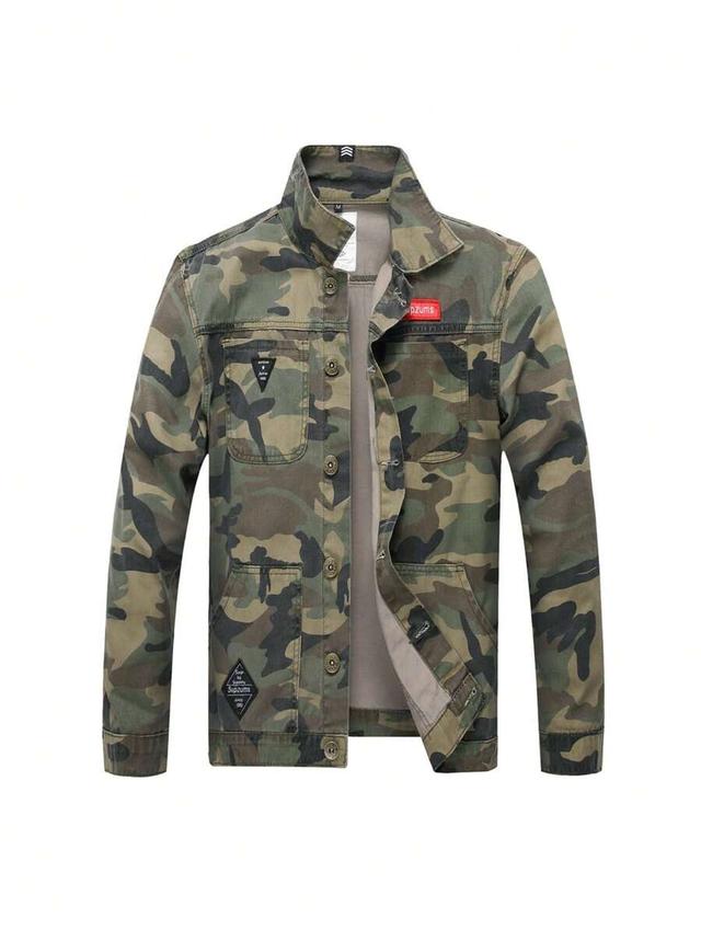 men's slim-fit camouflage denim work jacket