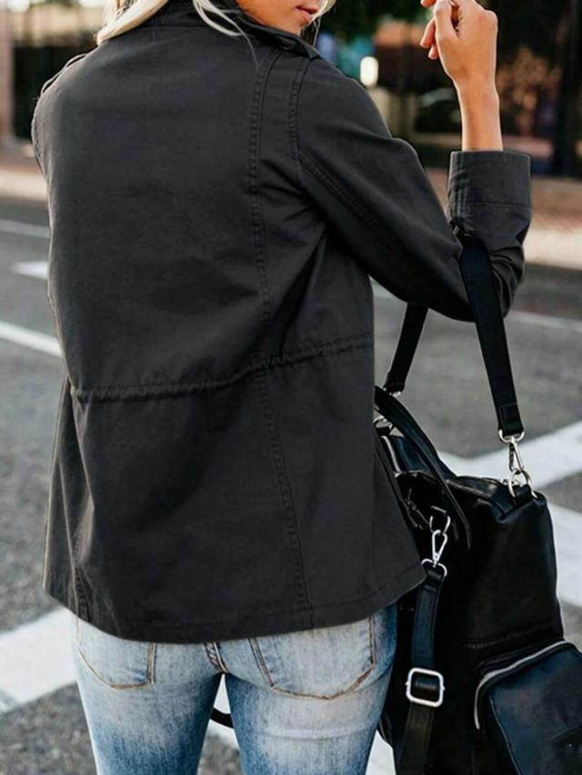 black cotton utility jacket with drawstring waist