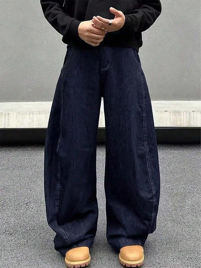 men's retro loose wide leg denim jeans