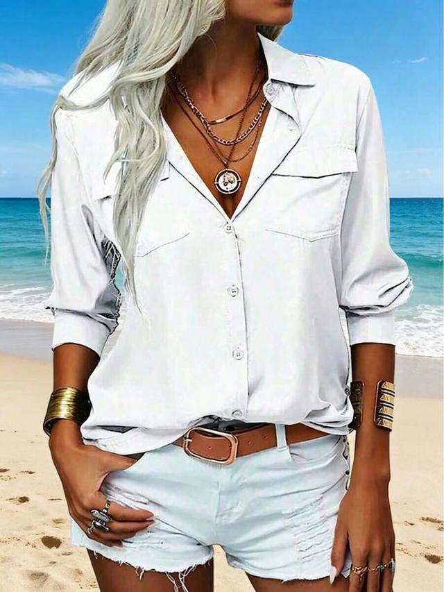 women's casual white button-down shirt