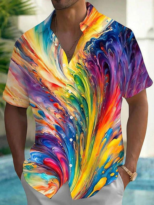 vintage hawaii abstract ombre art print button up shirt