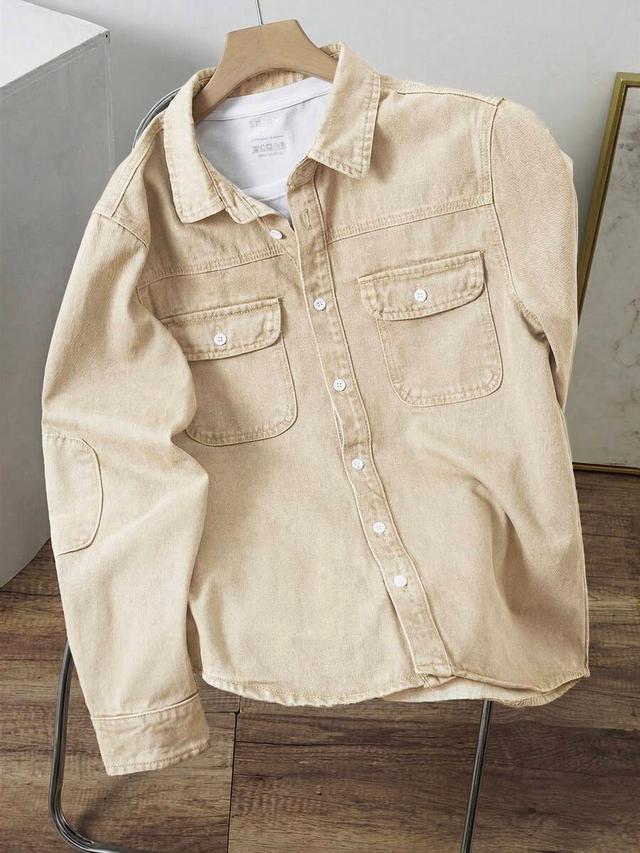 slim-fit khaki denim casual jacket