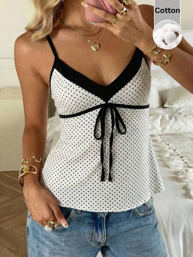 polka dot print v-neck tie-strap cotton camisole