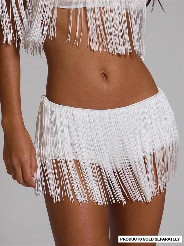 white sequin fringe micro mini shorts