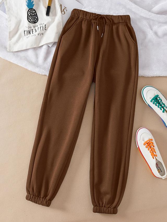brown drawstring waist thermal lined sweatpants