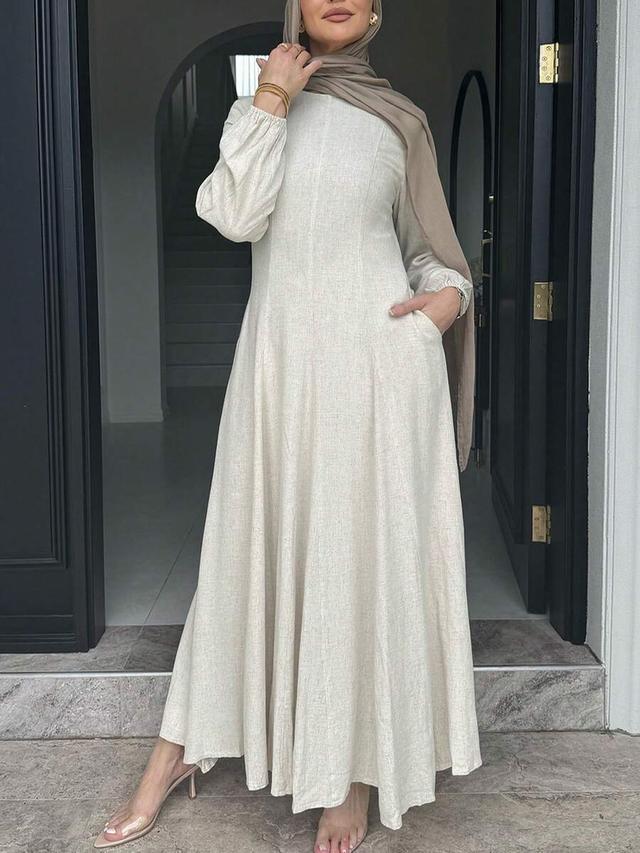 solid color long sleeve elegant hem dress