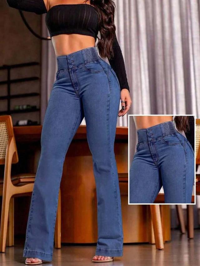 women's vintage casual low-rise elastic waist flared jeans