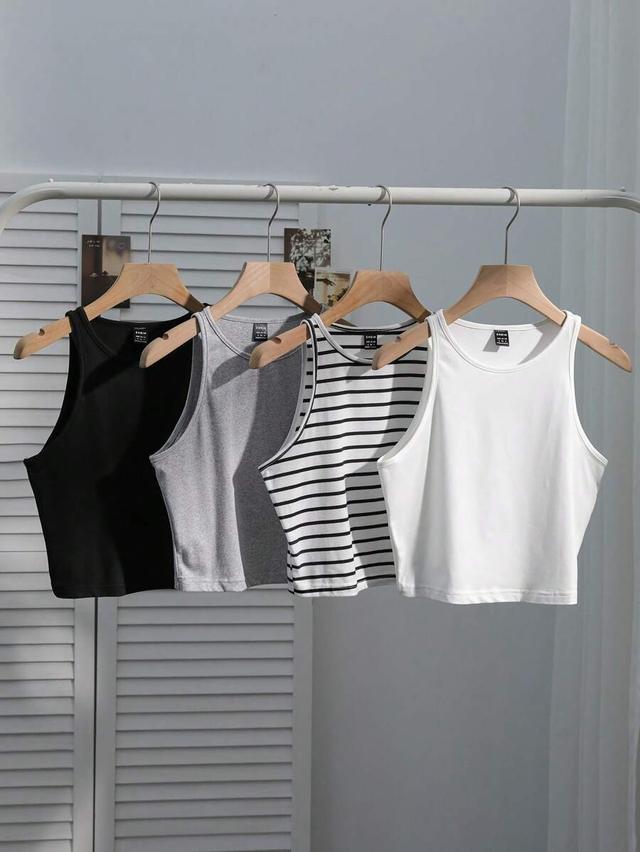 striped casual striped and solid tight-fit tank top