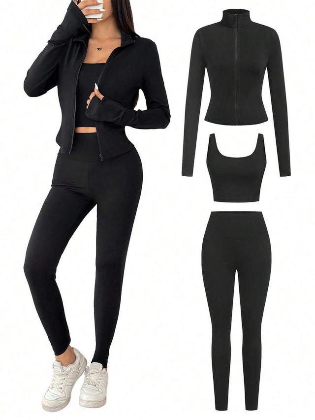 black high-waisted knit leggings