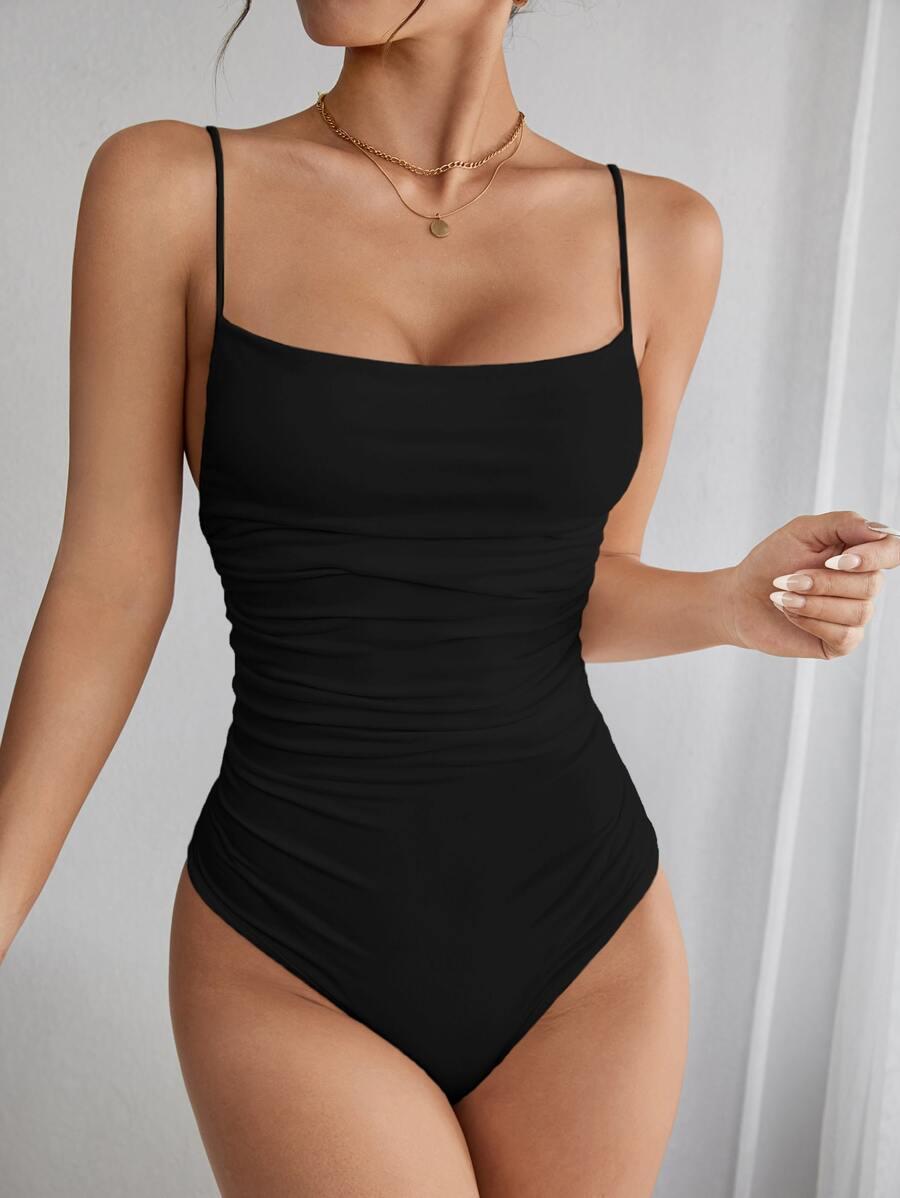 black ruched cami bodysuit