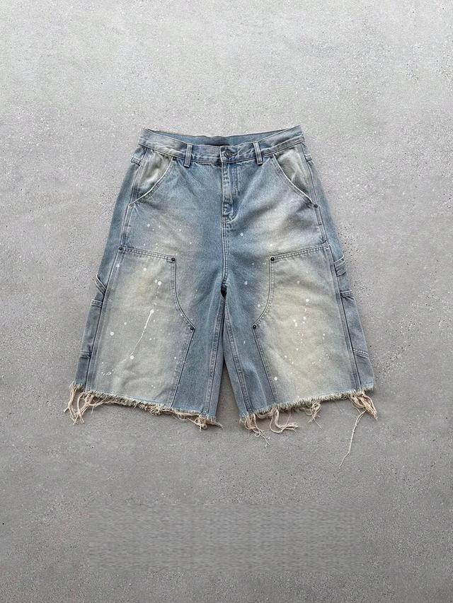 summer 100% cotton splatter-paint effect carpenter shorts