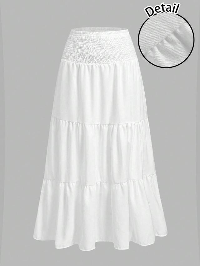 white casual layered drawstring waist midi skirt