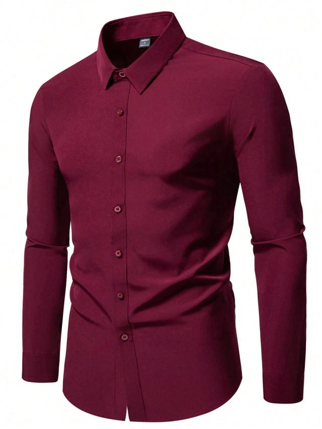 burgundy solid color long sleeve button down shirt