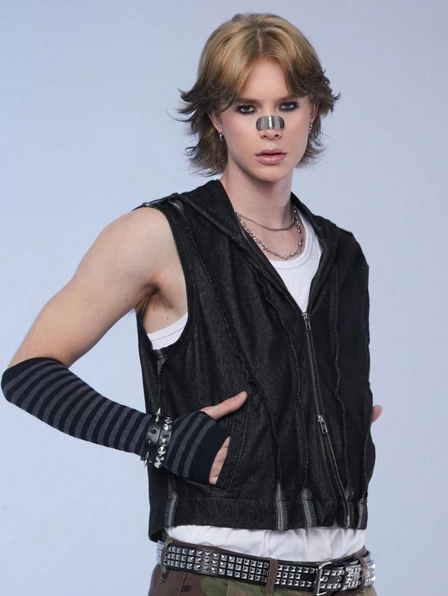 black hooded denim vest jacket