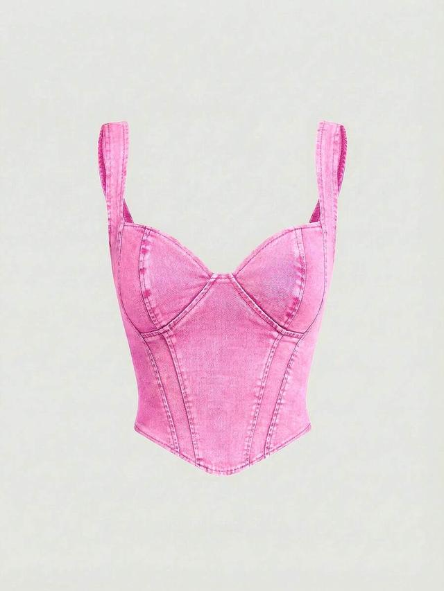pink sweetheart neck sleeveless denim corset top