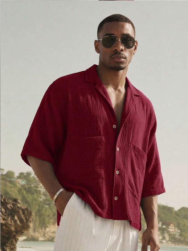 relaxed fit red cotton gauze button-up shirt